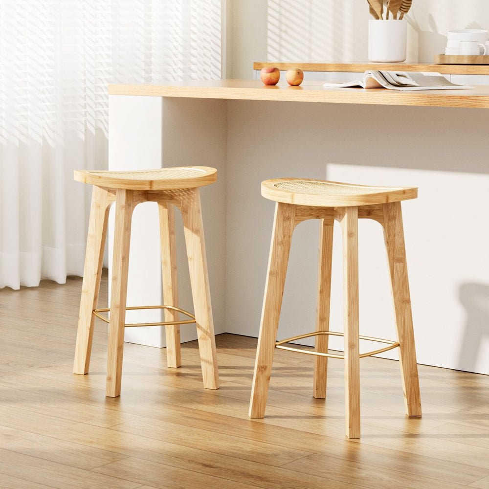2x Bar Stools Bamboo Rattan Stool Counter Chair Kitchen Barstools - Furniture > Bar Stools & Chairs > Table & Bar Stools - Rivercity House & Home Co. (ABN 18 642 972 209) - Affordable Modern Furniture Australia