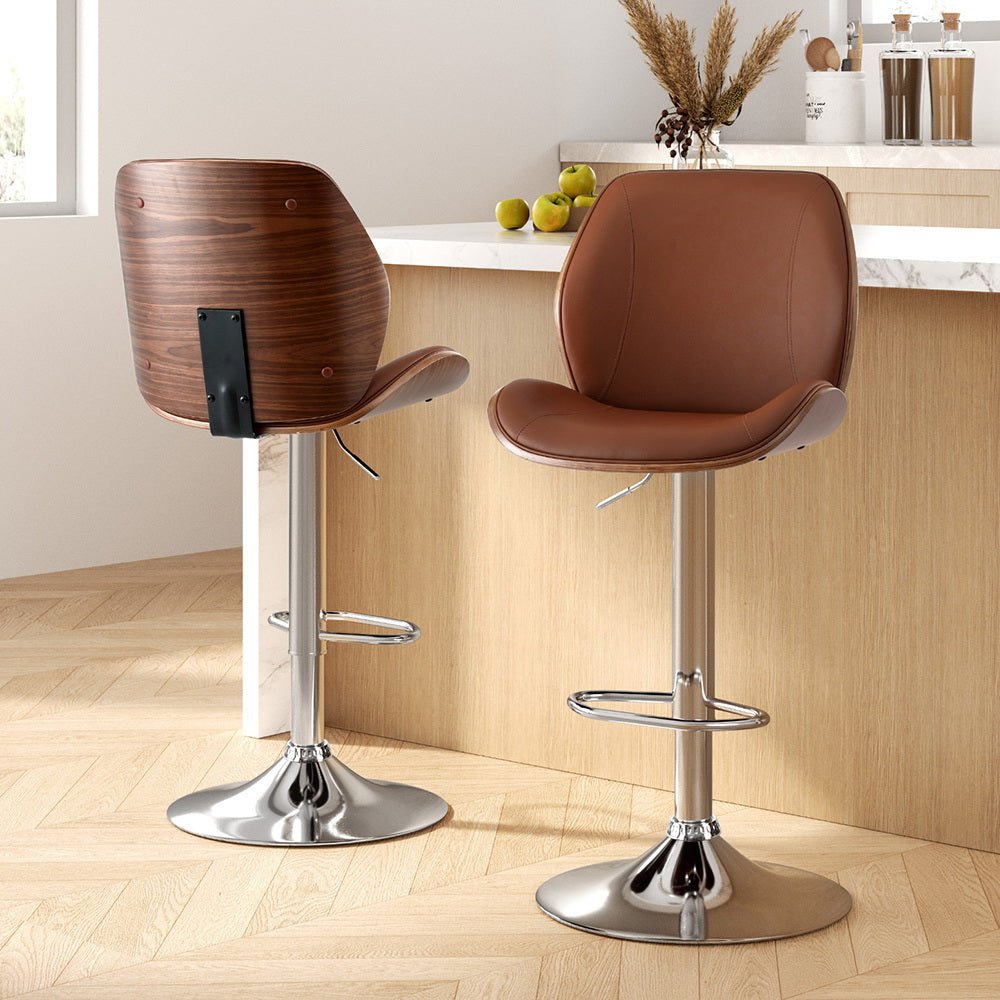 2X Bar Stools Bentwood Adjustable Kitchen Counter Chair Leather Brown - Furniture > Bar Stools & Chairs > Table & Bar Stools - Rivercity House & Home Co. (ABN 18 642 972 209) - Affordable Modern Furniture Australia