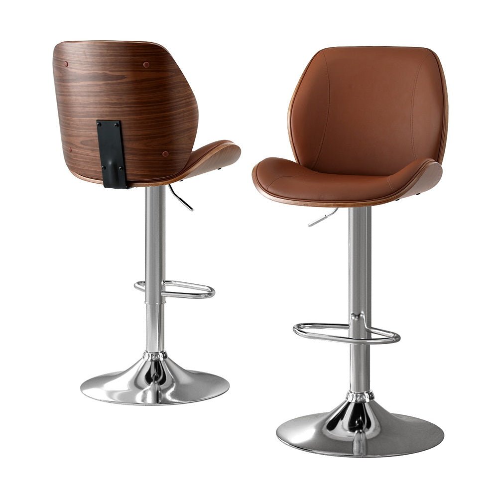 2X Bar Stools Bentwood Adjustable Kitchen Counter Chair Leather Brown - Furniture > Bar Stools & Chairs > Table & Bar Stools - Rivercity House & Home Co. (ABN 18 642 972 209) - Affordable Modern Furniture Australia