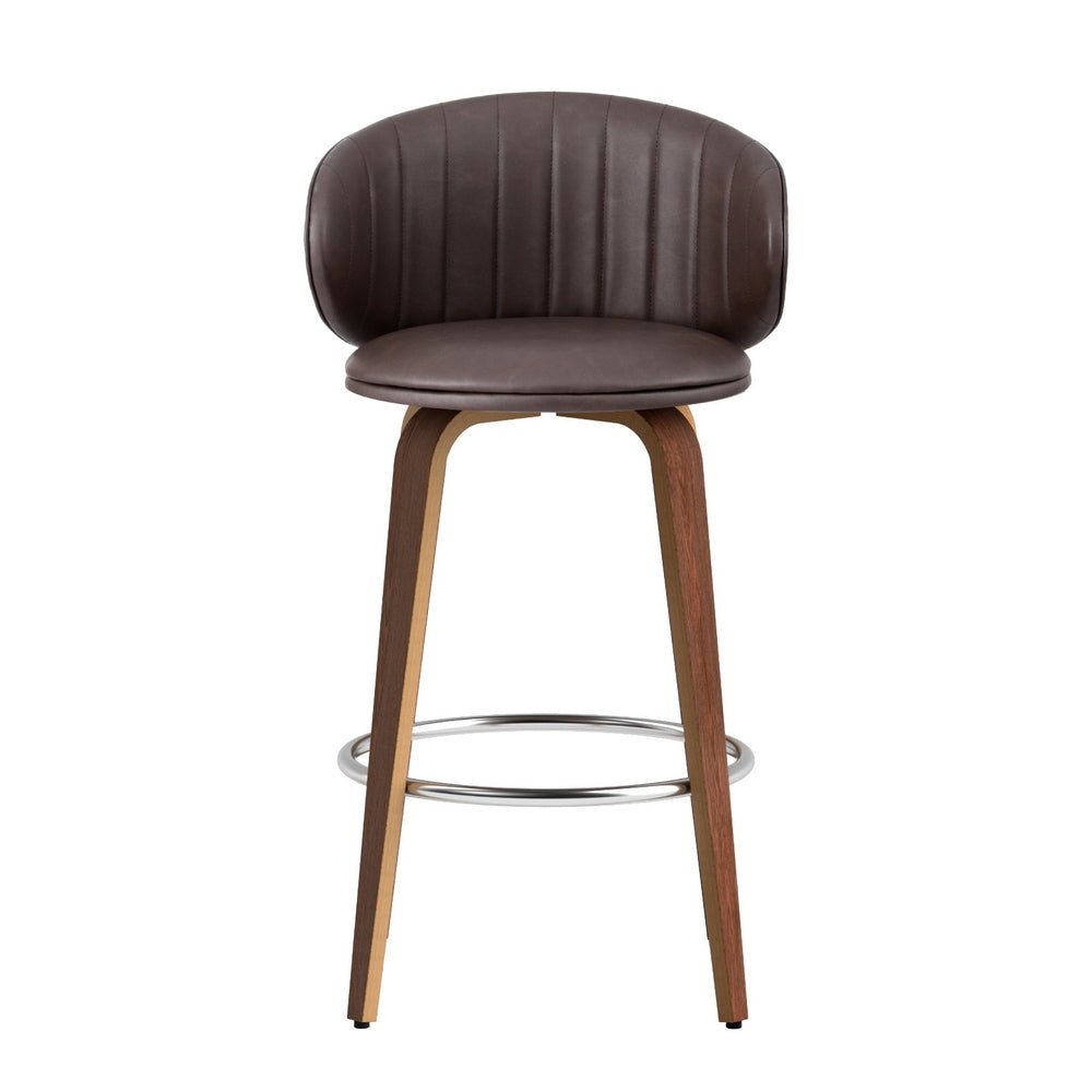 2x Bar Stools Dining Chairs Contoured Leather Wood Stool - Furniture > Bar Stools & Chairs > Table & Bar Stools - Rivercity House & Home Co. (ABN 18 642 972 209) - Affordable Modern Furniture Australia
