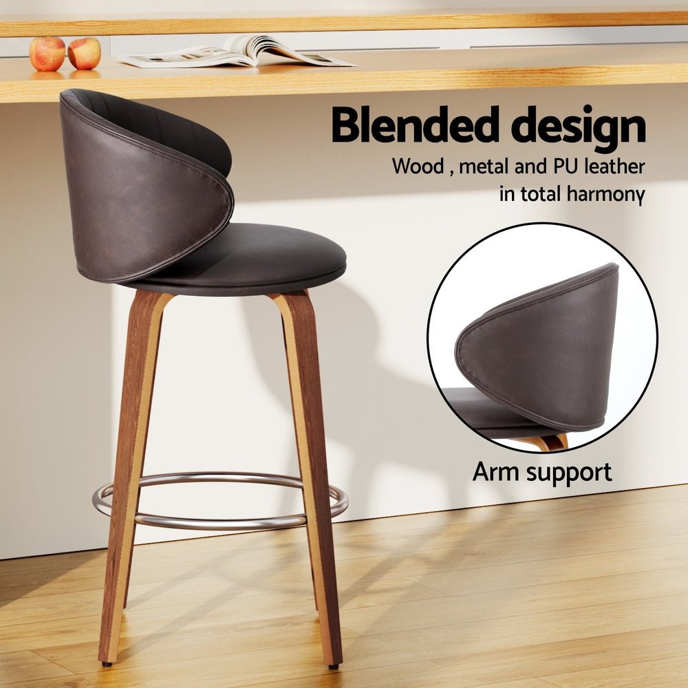 2x Bar Stools Dining Chairs Contoured Leather Wood Stool - Furniture > Bar Stools & Chairs > Table & Bar Stools - Rivercity House & Home Co. (ABN 18 642 972 209) - Affordable Modern Furniture Australia