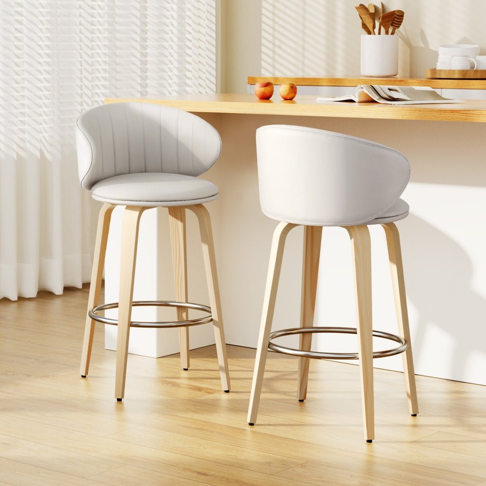 2x Bar Stools Dining Chairs Contoured Leather Wood Stool - Furniture > Bar Stools & Chairs > Table & Bar Stools - Rivercity House & Home Co. (ABN 18 642 972 209) - Affordable Modern Furniture Australia