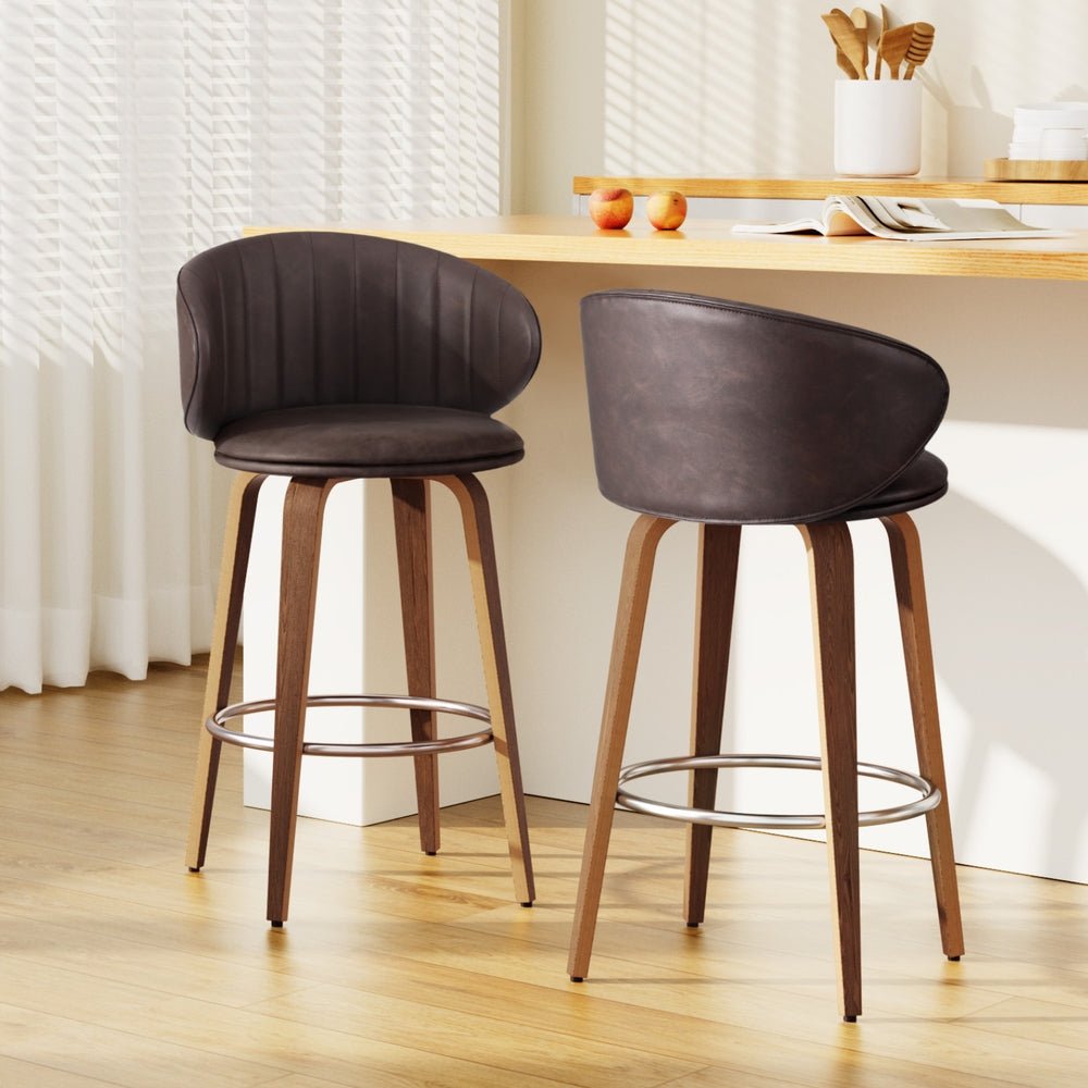 2x Bar Stools Dining Chairs Contoured Leather Wood Stool - Furniture > Bar Stools & Chairs > Table & Bar Stools - Rivercity House & Home Co. (ABN 18 642 972 209) - Affordable Modern Furniture Australia