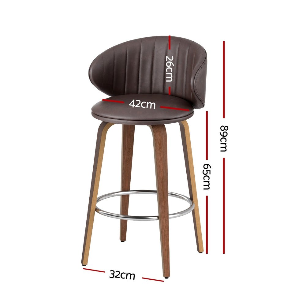 2x Bar Stools Dining Chairs Contoured Leather Wood Stool - Furniture > Bar Stools & Chairs > Table & Bar Stools - Rivercity House & Home Co. (ABN 18 642 972 209) - Affordable Modern Furniture Australia
