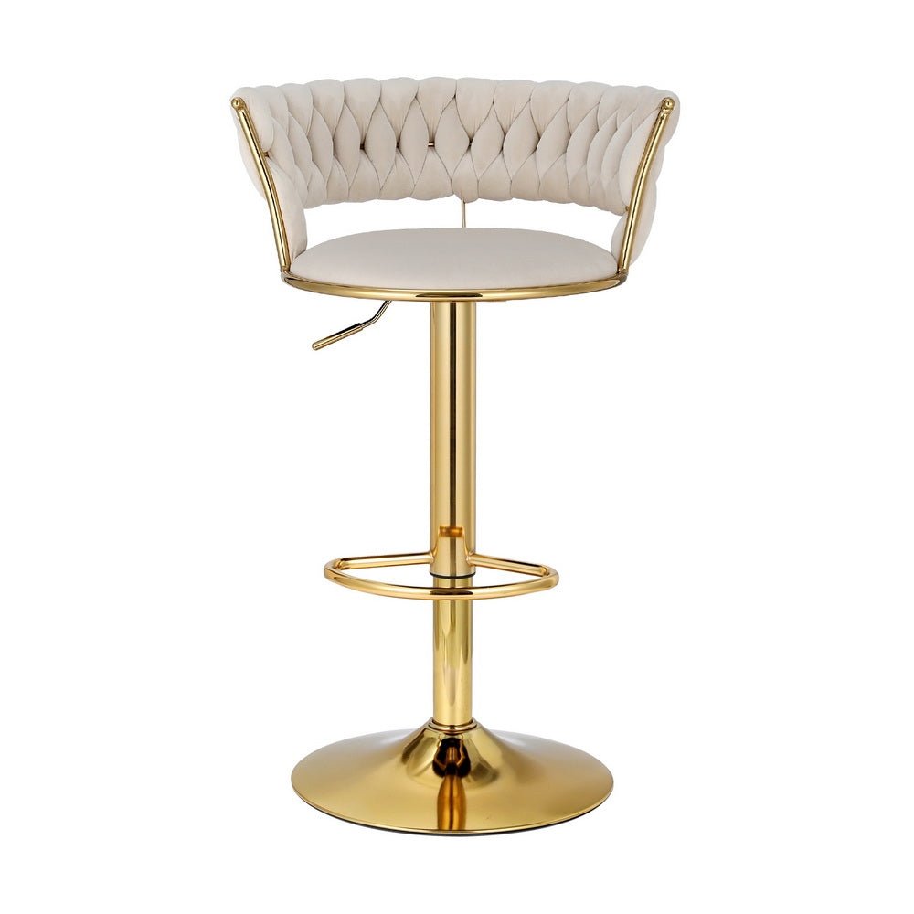 2x Bar Stools Gas Lift Velvet Woven Backrest Ivory - Furniture > Bar Stools & Chairs > Table & Bar Stools - Rivercity House & Home Co. (ABN 18 642 972 209) - Affordable Modern Furniture Australia