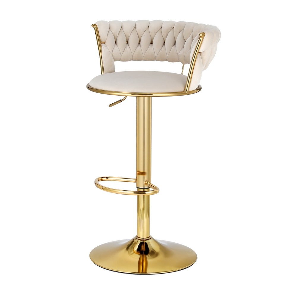 2x Bar Stools Gas Lift Velvet Woven Backrest Ivory - Furniture > Bar Stools & Chairs > Table & Bar Stools - Rivercity House & Home Co. (ABN 18 642 972 209) - Affordable Modern Furniture Australia