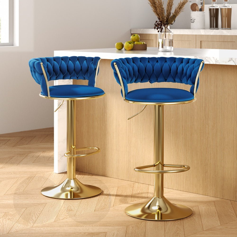 2x Bar Stools Gas Lift Velvet Woven Backrest Navy - Furniture > Bar Stools & Chairs > Table & Bar Stools - Rivercity House & Home Co. (ABN 18 642 972 209) - Affordable Modern Furniture Australia