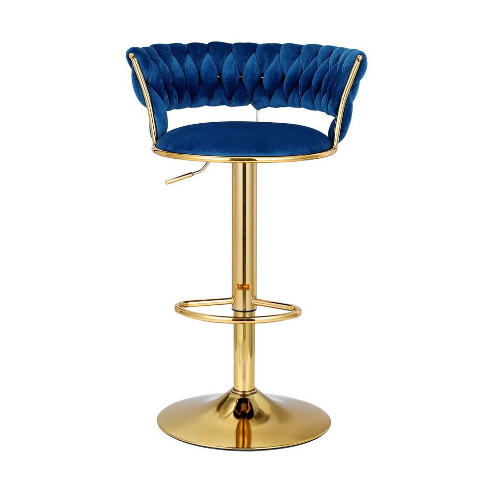 2x Bar Stools Gas Lift Velvet Woven Backrest Navy - Furniture > Bar Stools & Chairs > Table & Bar Stools - Rivercity House & Home Co. (ABN 18 642 972 209) - Affordable Modern Furniture Australia