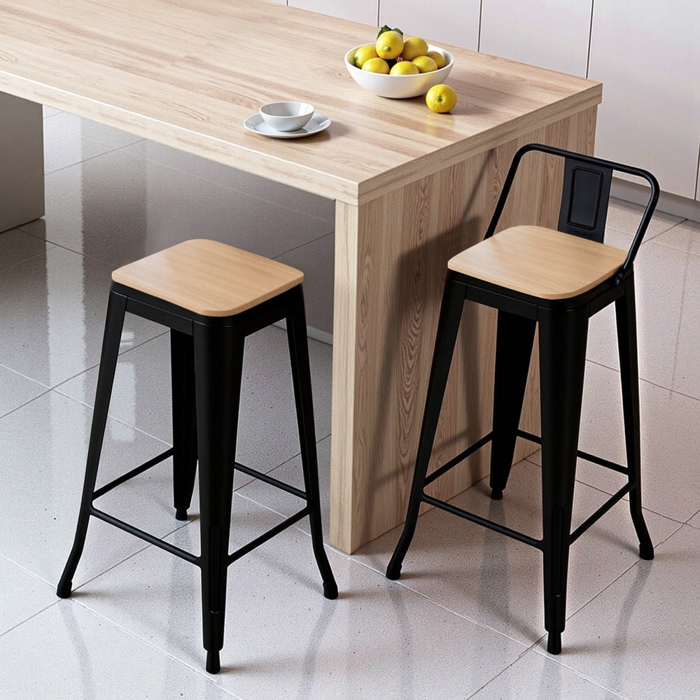 2x Bar Stools Kitchen Counter High Chair Dining Stackable Metal Black - Furniture > Bar Stools & Chairs > Table & Bar Stools - Rivercity House & Home Co. (ABN 18 642 972 209) - Affordable Modern Furniture Australia