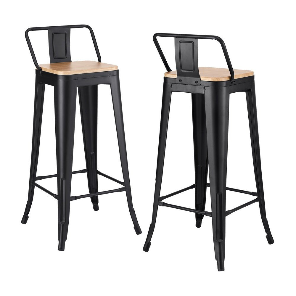 2x Bar Stools Kitchen Counter High Chair Dining Stackable Metal Black - Furniture > Bar Stools & Chairs > Table & Bar Stools - Rivercity House & Home Co. (ABN 18 642 972 209) - Affordable Modern Furniture Australia