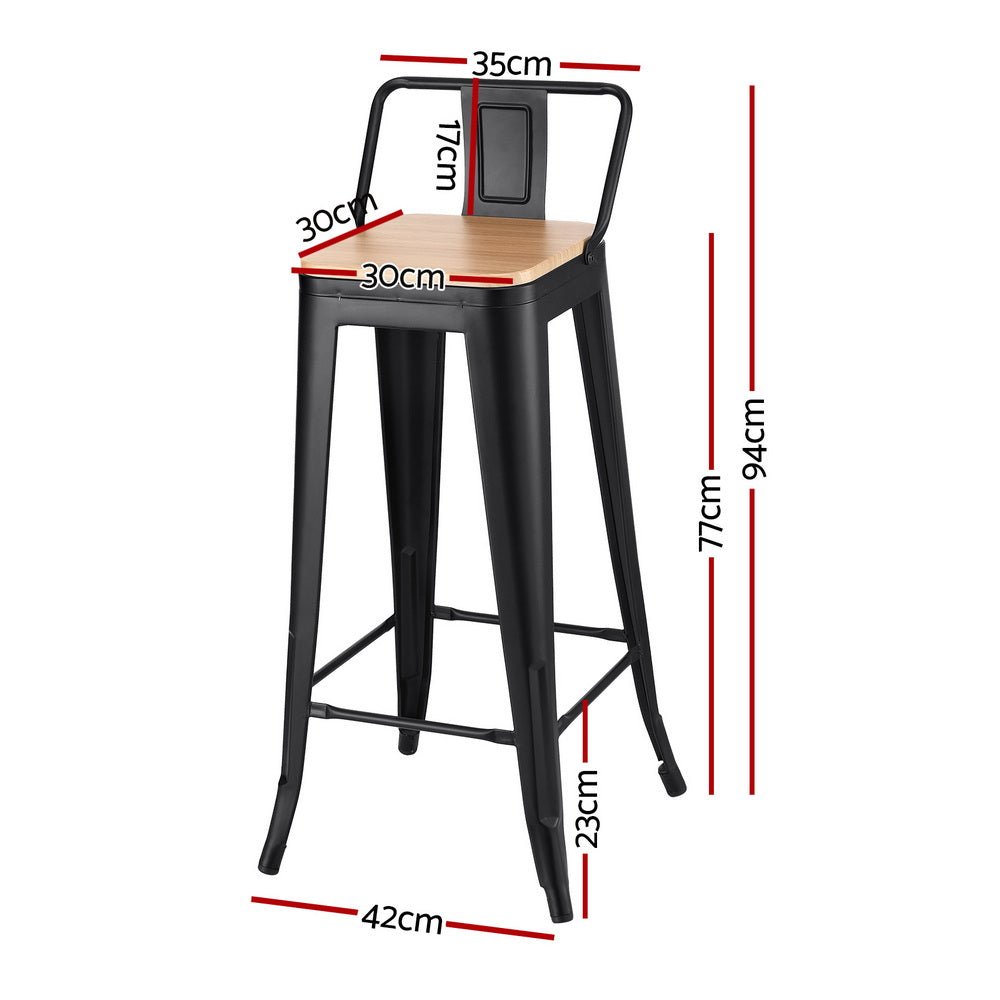 2x Bar Stools Kitchen Counter High Chair Dining Stackable Metal Black - Furniture > Bar Stools & Chairs > Table & Bar Stools - Rivercity House & Home Co. (ABN 18 642 972 209) - Affordable Modern Furniture Australia