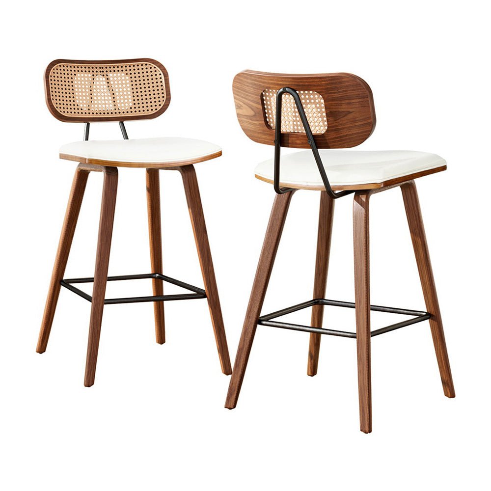2x Bar Stools Kitchen Counter Rattan Chairs PU Leather Padding - Furniture > Bar Stools & Chairs > Table & Bar Stools - Rivercity House & Home Co. (ABN 18 642 972 209) - Affordable Modern Furniture Australia