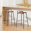 Set of 2 Tavian PU Leather Bar Stools – Brown & Black
