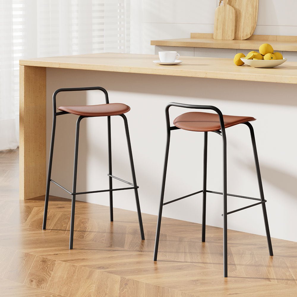 2x Bar Stools Kitchen Counter Stools Metal Brown - Furniture > Bar Stools & Chairs > Table & Bar Stools - Rivercity House & Home Co. (ABN 18 642 972 209) - Affordable Modern Furniture Australia