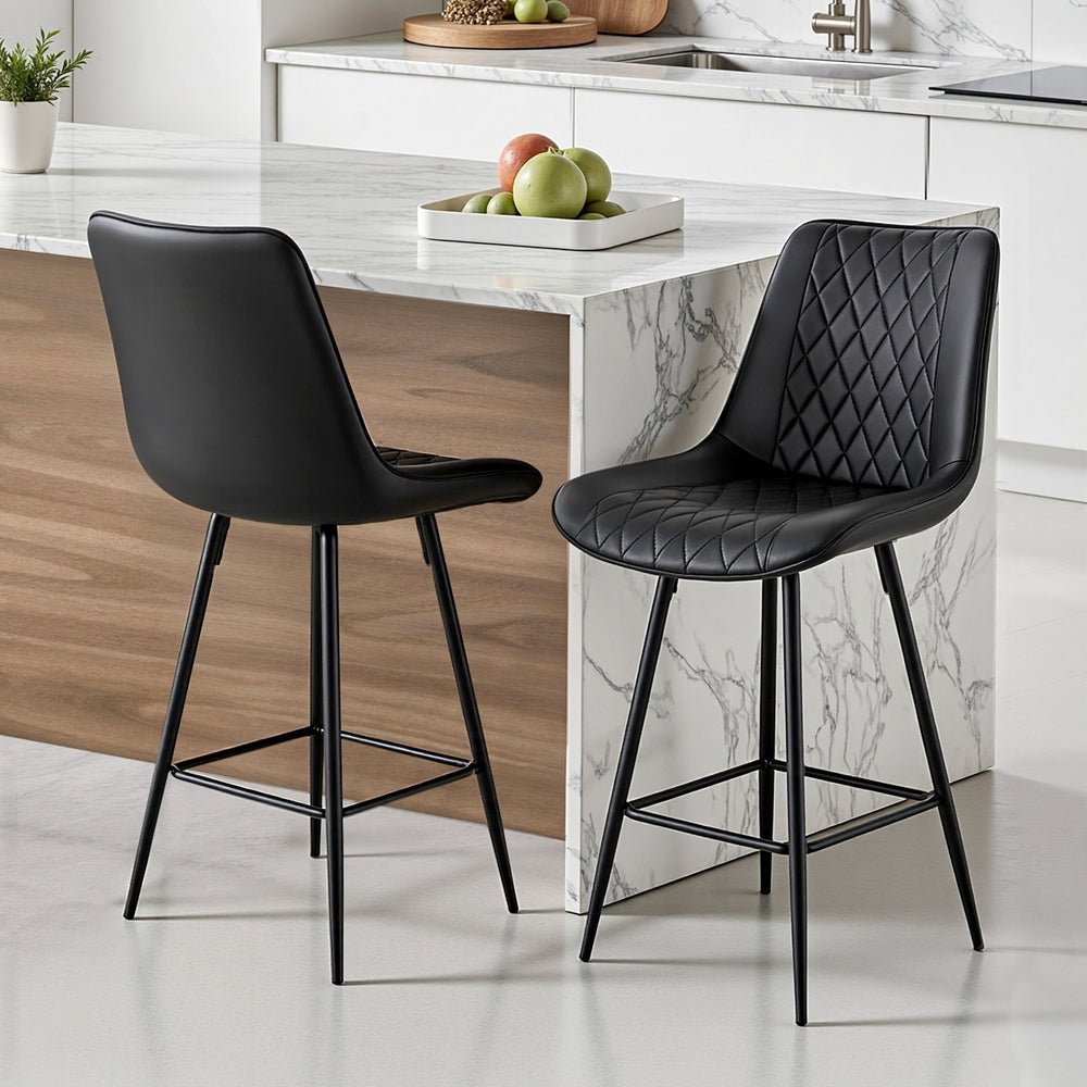 2x Bar Stools Kitchen Dining Chair Counter Stool Diamond PU Leather Black - Furniture > Bar Stools & Chairs > Table & Bar Stools - Rivercity House & Home Co. (ABN 18 642 972 209) - Affordable Modern Furniture Australia