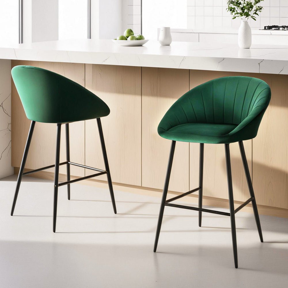2x Bar Stools Kitchen Dining Chair Counter Stool Tub Velvet Metal Green - Furniture > Bar Stools & Chairs > Table & Bar Stools - Rivercity House & Home Co. (ABN 18 642 972 209) - Affordable Modern Furniture Australia