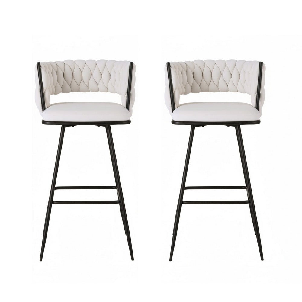 2x Bar Stools Kitchen Dining Chair Counter Stool Woven Velvet Metal Ivory - Furniture > Bar Stools & Chairs > Table & Bar Stools - Rivercity House & Home Co. (ABN 18 642 972 209) - Affordable Modern Furniture Australia