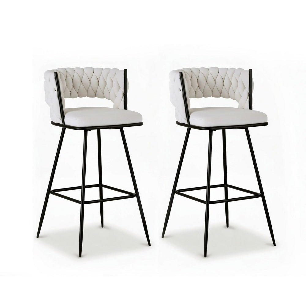 2x Bar Stools Kitchen Dining Chair Counter Stool Woven Velvet Metal Ivory - Furniture > Bar Stools & Chairs > Table & Bar Stools - Rivercity House & Home Co. (ABN 18 642 972 209) - Affordable Modern Furniture Australia