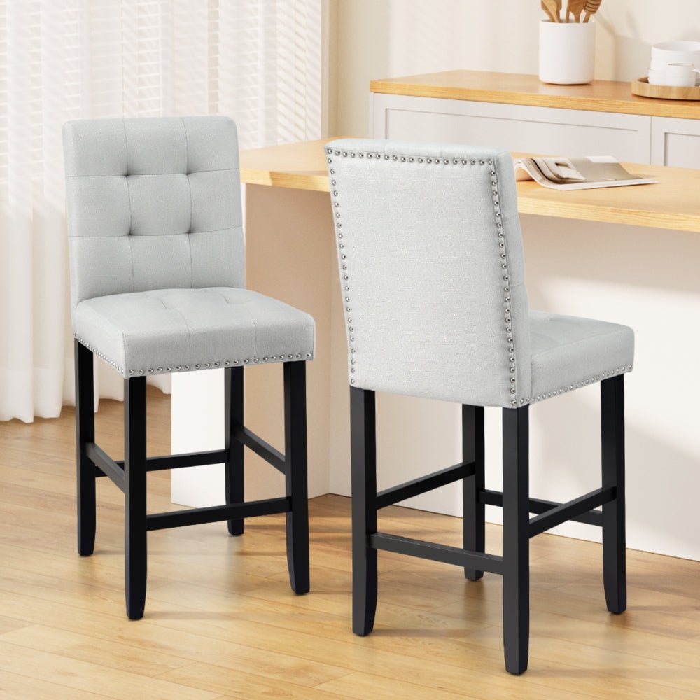 2x Bar Stools Kitchen Dining Chairs Counter Fabric Stool Wooden Ada Grey - Furniture > Bar Stools & Chairs > Table & Bar Stools - Rivercity House & Home Co. (ABN 18 642 972 209) - Affordable Modern Furniture Australia
