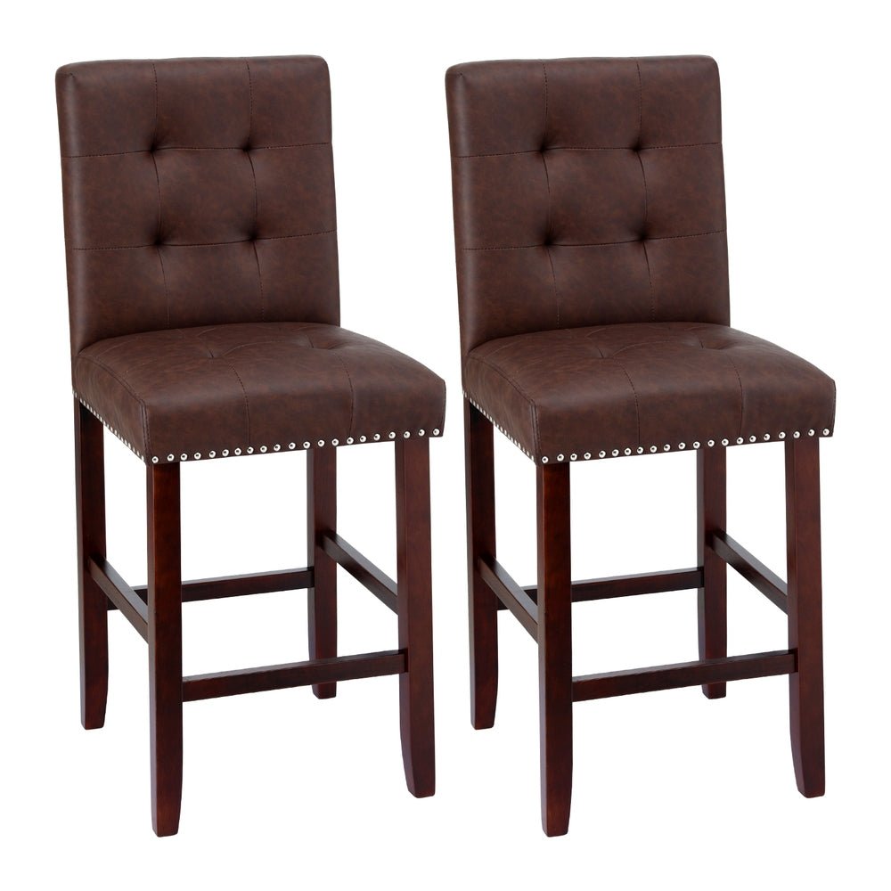 2x Bar Stools Kitchen Dining Chairs Counter PU Leather Wooden Ada Brown - Furniture > Bar Stools & Chairs > Table & Bar Stools - Rivercity House & Home Co. (ABN 18 642 972 209) - Affordable Modern Furniture Australia