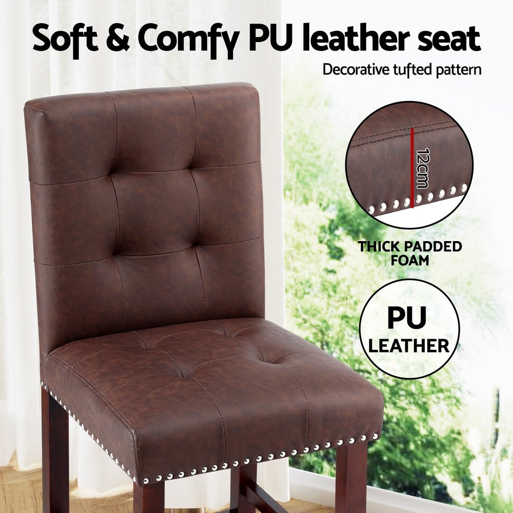 2x Bar Stools Kitchen Dining Chairs Counter PU Leather Wooden Ada Brown - Furniture > Bar Stools & Chairs > Table & Bar Stools - Rivercity House & Home Co. (ABN 18 642 972 209) - Affordable Modern Furniture Australia