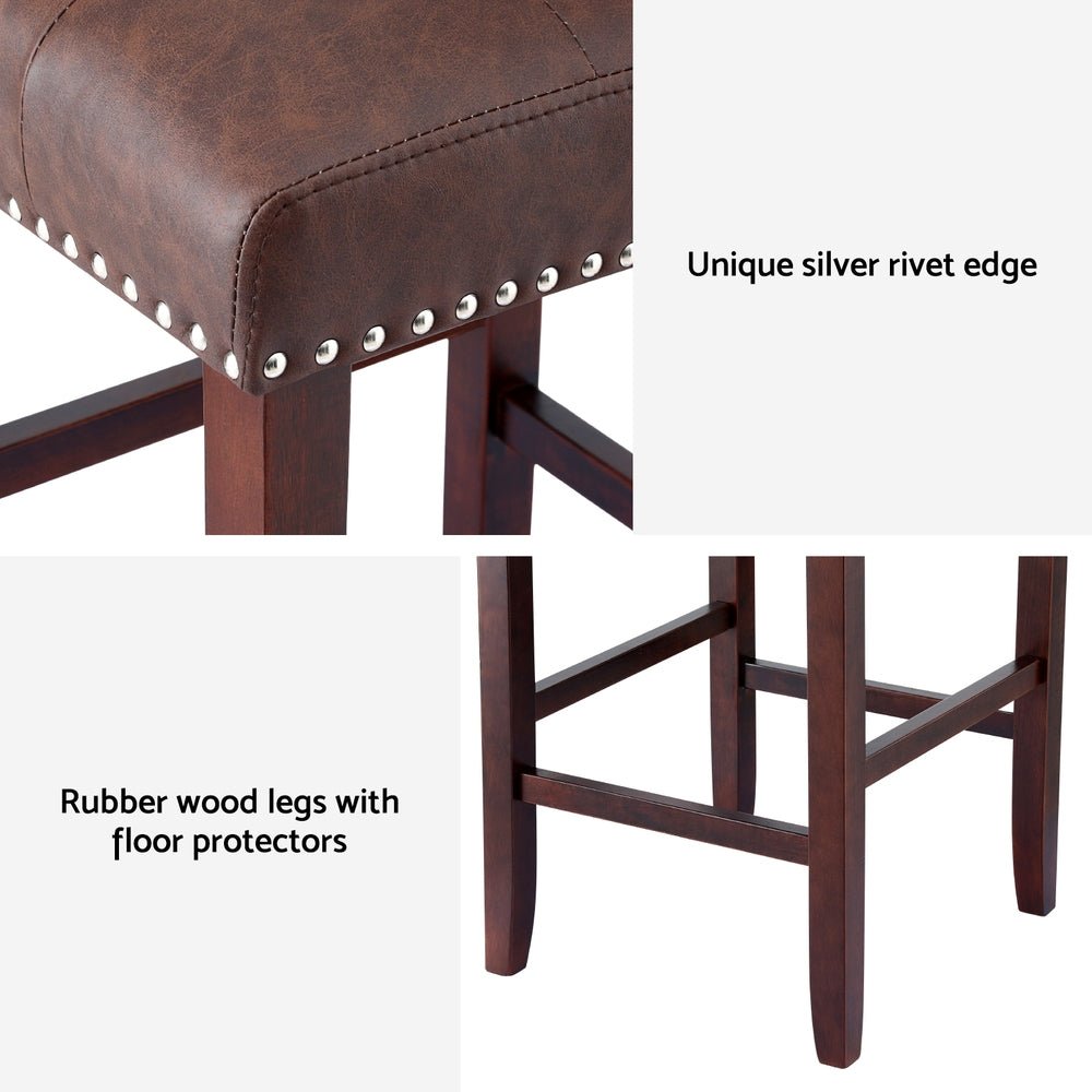 2x Bar Stools Kitchen Dining Chairs Counter PU Leather Wooden Ada Brown - Furniture > Bar Stools & Chairs > Table & Bar Stools - Rivercity House & Home Co. (ABN 18 642 972 209) - Affordable Modern Furniture Australia