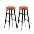 Set of 2 Barossa Round Leather Bar Stools - Brown