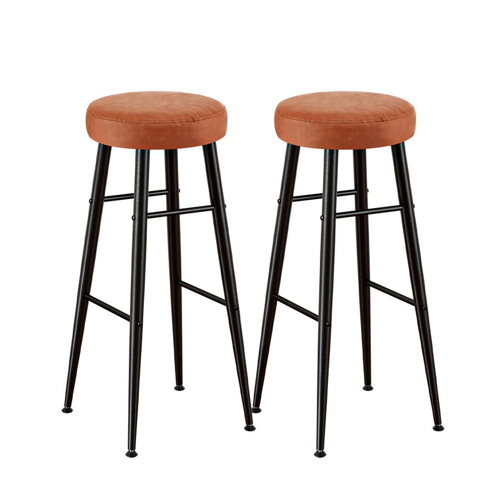 2x Bar Stools Kitchen Dining Chairs Counter Round PU Leather Lane Brown - Furniture > Bar Stools & Chairs > Table & Bar Stools - Rivercity House & Home Co. (ABN 18 642 972 209) - Affordable Modern Furniture Australia