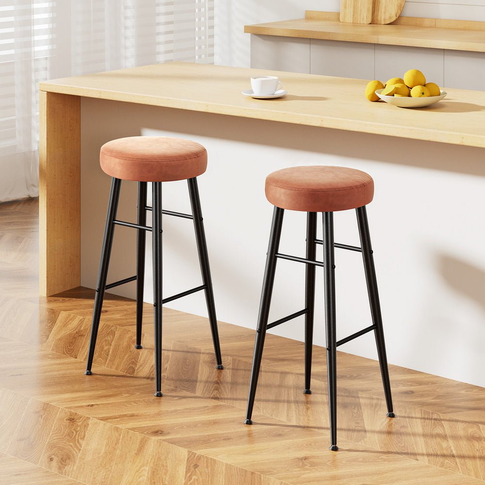 2x Bar Stools Kitchen Dining Chairs Counter Round PU Leather Lane Brown - Furniture > Bar Stools & Chairs > Table & Bar Stools - Rivercity House & Home Co. (ABN 18 642 972 209) - Affordable Modern Furniture Australia