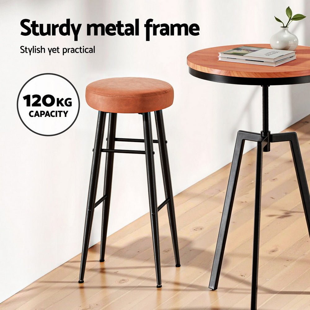 2x Bar Stools Kitchen Dining Chairs Counter Round PU Leather Lane Brown - Furniture > Bar Stools & Chairs > Table & Bar Stools - Rivercity House & Home Co. (ABN 18 642 972 209) - Affordable Modern Furniture Australia