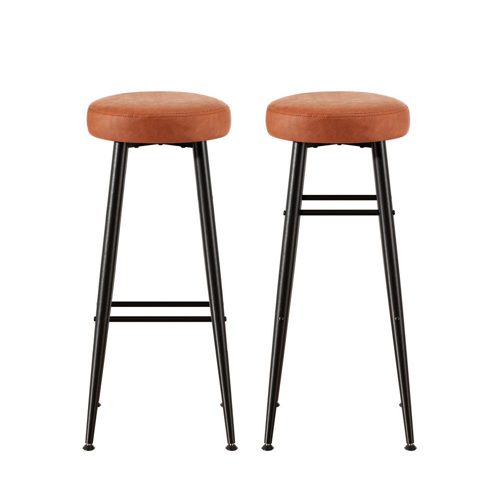 2x Bar Stools Kitchen Dining Chairs Counter Round PU Leather Lane Brown - Furniture > Bar Stools & Chairs > Table & Bar Stools - Rivercity House & Home Co. (ABN 18 642 972 209) - Affordable Modern Furniture Australia