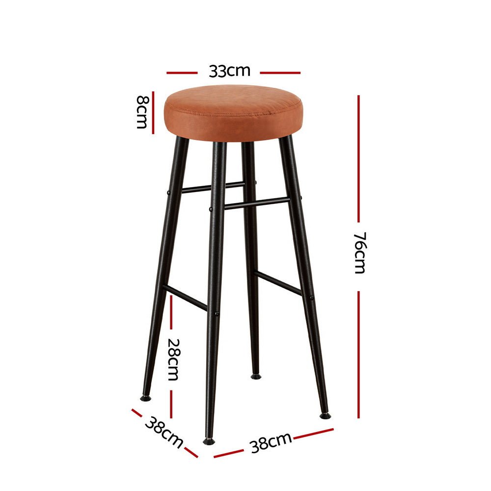 2x Bar Stools Kitchen Dining Chairs Counter Round PU Leather Lane Brown - Furniture > Bar Stools & Chairs > Table & Bar Stools - Rivercity House & Home Co. (ABN 18 642 972 209) - Affordable Modern Furniture Australia
