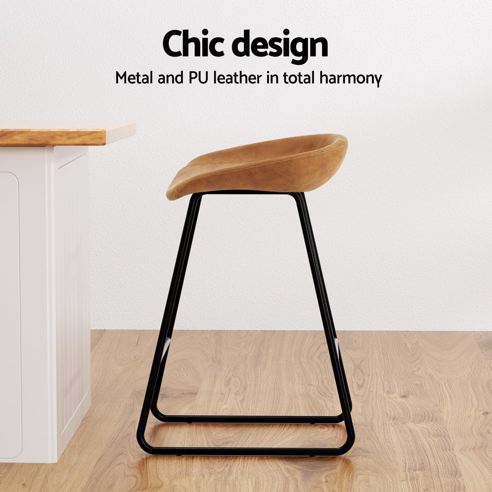 2x Bar Stools Kitchen Dining Chairs Counter Stool PU Leather Metal Brown - Furniture > Bar Stools & Chairs > Table & Bar Stools - Rivercity House & Home Co. (ABN 18 642 972 209) - Affordable Modern Furniture Australia