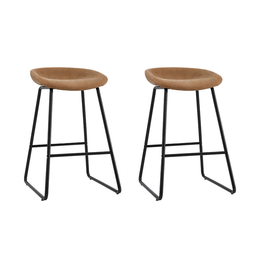2x Bar Stools Kitchen Dining Chairs Counter Stool PU Leather Metal Brown - Furniture > Bar Stools & Chairs > Table & Bar Stools - Rivercity House & Home Co. (ABN 18 642 972 209) - Affordable Modern Furniture Australia
