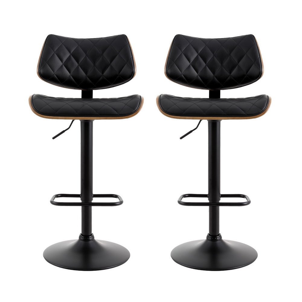 2x Bar Stools Kitchen Dining Chairs Gas Lift Stool Wooden Leather Black - Furniture > Bar Stools & Chairs > Table & Bar Stools - Rivercity House & Home Co. (ABN 18 642 972 209) - Affordable Modern Furniture Australia