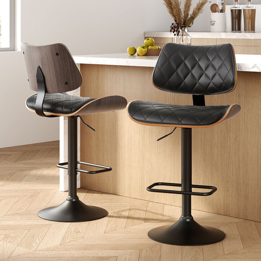 2x Bar Stools Kitchen Dining Chairs Gas Lift Stool Wooden Leather Black - Furniture > Bar Stools & Chairs > Table & Bar Stools - Rivercity House & Home Co. (ABN 18 642 972 209) - Affordable Modern Furniture Australia