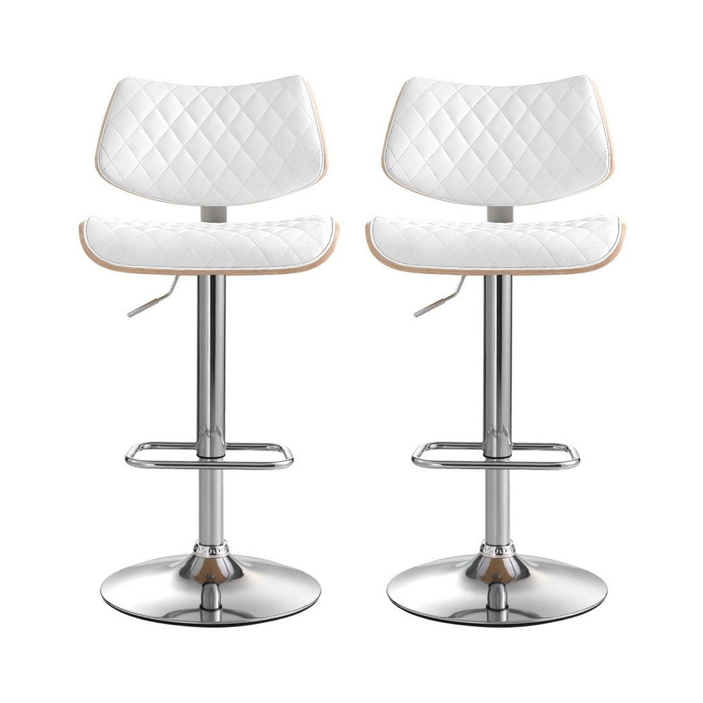 2x Bar Stools Kitchen Dining Chairs Gas Lift Stool Wooden Leather White - Furniture > Bar Stools & Chairs > Table & Bar Stools - Rivercity House & Home Co. (ABN 18 642 972 209) - Affordable Modern Furniture Australia