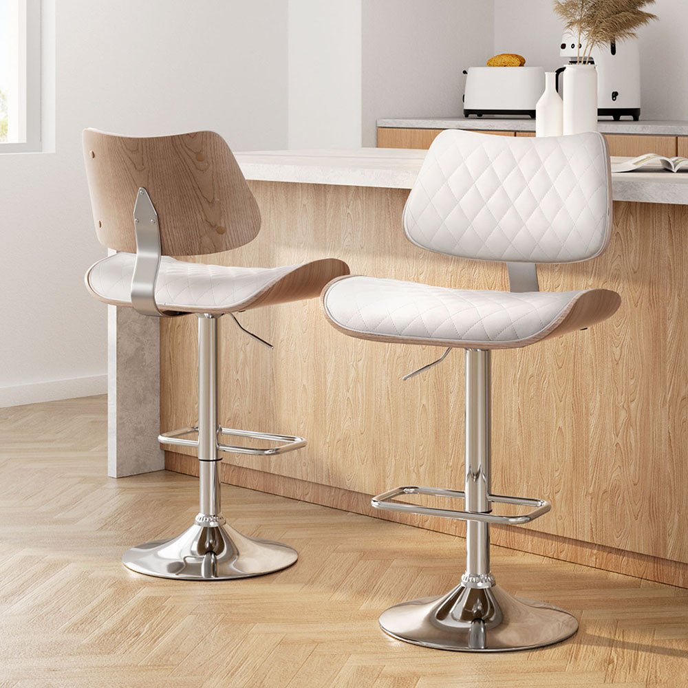 2x Bar Stools Kitchen Dining Chairs Gas Lift Stool Wooden Leather White - Furniture > Bar Stools & Chairs > Table & Bar Stools - Rivercity House & Home Co. (ABN 18 642 972 209) - Affordable Modern Furniture Australia