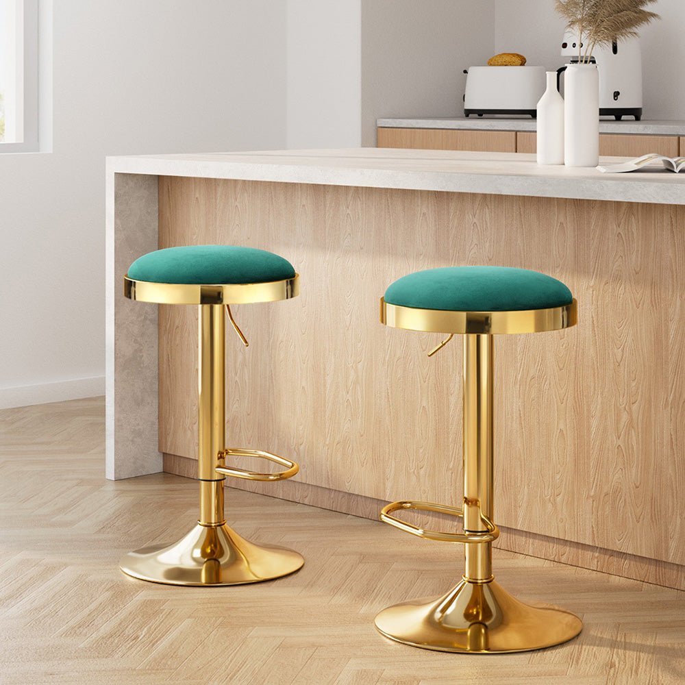 2x Bar Stools Kitchen Dining Chairs Velvet Padded Stool Green - Furniture > Bar Stools & Chairs > Table & Bar Stools - Rivercity House & Home Co. (ABN 18 642 972 209) - Affordable Modern Furniture Australia