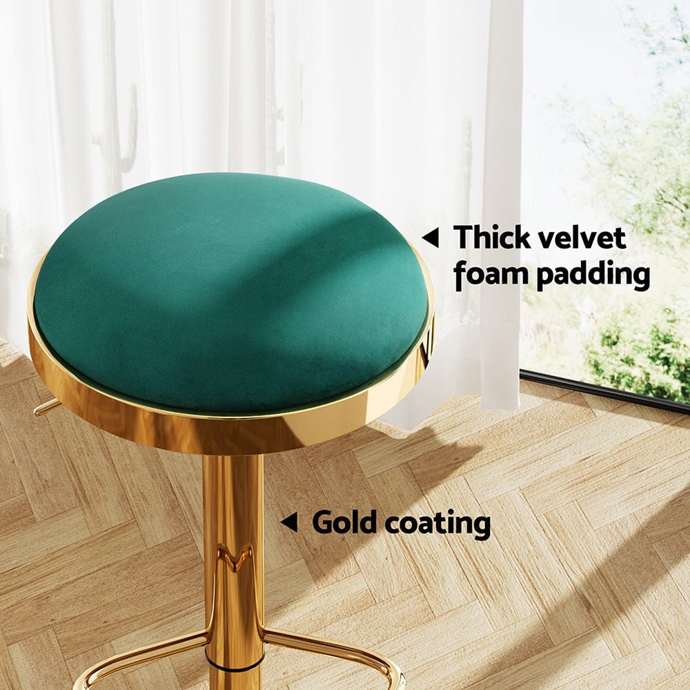 2x Bar Stools Kitchen Dining Chairs Velvet Padded Stool Green - Furniture > Bar Stools & Chairs > Table & Bar Stools - Rivercity House & Home Co. (ABN 18 642 972 209) - Affordable Modern Furniture Australia
