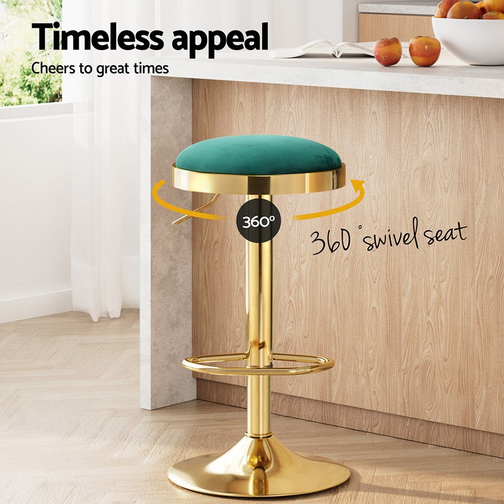 2x Bar Stools Kitchen Dining Chairs Velvet Padded Stool Green - Furniture > Bar Stools & Chairs > Table & Bar Stools - Rivercity House & Home Co. (ABN 18 642 972 209) - Affordable Modern Furniture Australia