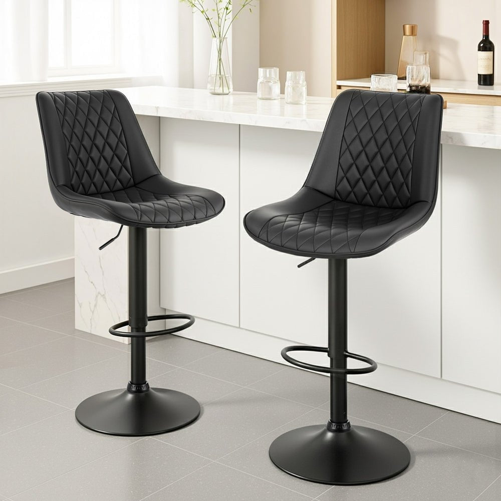 2x Bar Stools Kitchen Swivel Gas Lift Counter Chair Diamond Leather Black - Furniture > Bar Stools & Chairs > Table & Bar Stools - Rivercity House & Home Co. (ABN 18 642 972 209) - Affordable Modern Furniture Australia