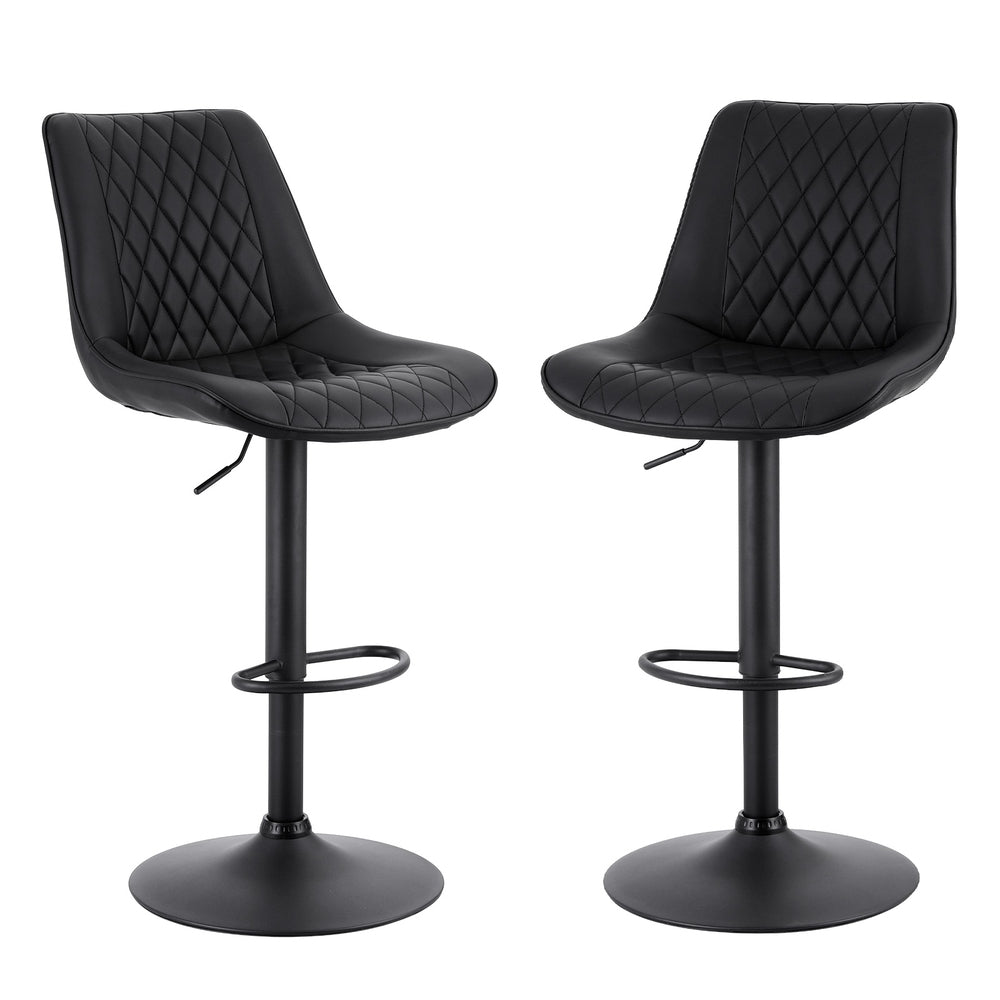 2x Bar Stools Kitchen Swivel Gas Lift Counter Chair Diamond Leather Black - Furniture > Bar Stools & Chairs > Table & Bar Stools - Rivercity House & Home Co. (ABN 18 642 972 209) - Affordable Modern Furniture Australia