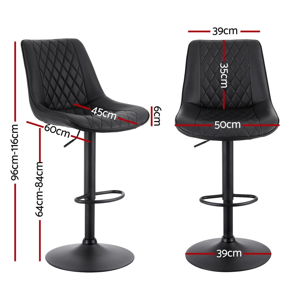 2x Bar Stools Kitchen Swivel Gas Lift Counter Chair Diamond Leather Black - Furniture > Bar Stools & Chairs > Table & Bar Stools - Rivercity House & Home Co. (ABN 18 642 972 209) - Affordable Modern Furniture Australia