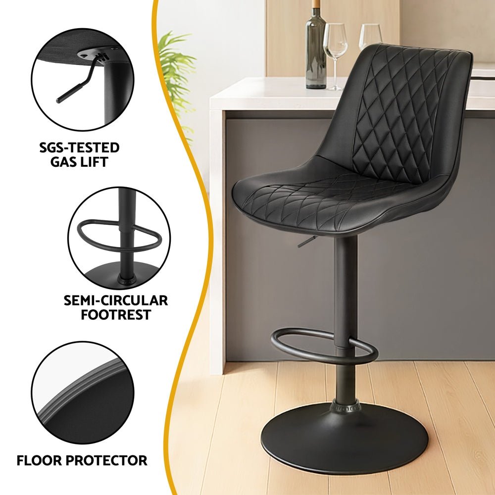 2x Bar Stools Kitchen Swivel Gas Lift Counter Chair Diamond Leather Black - Furniture > Bar Stools & Chairs > Table & Bar Stools - Rivercity House & Home Co. (ABN 18 642 972 209) - Affordable Modern Furniture Australia