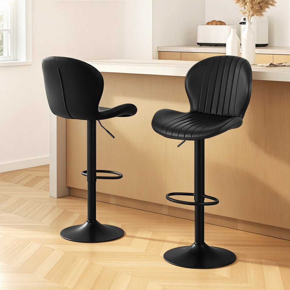 2x Bar Stools Kitchen Swivel Gas Lift Counter Chair Shell Leather Black - Furniture > Bar Stools & Chairs > Table & Bar Stools - Rivercity House & Home Co. (ABN 18 642 972 209) - Affordable Modern Furniture Australia