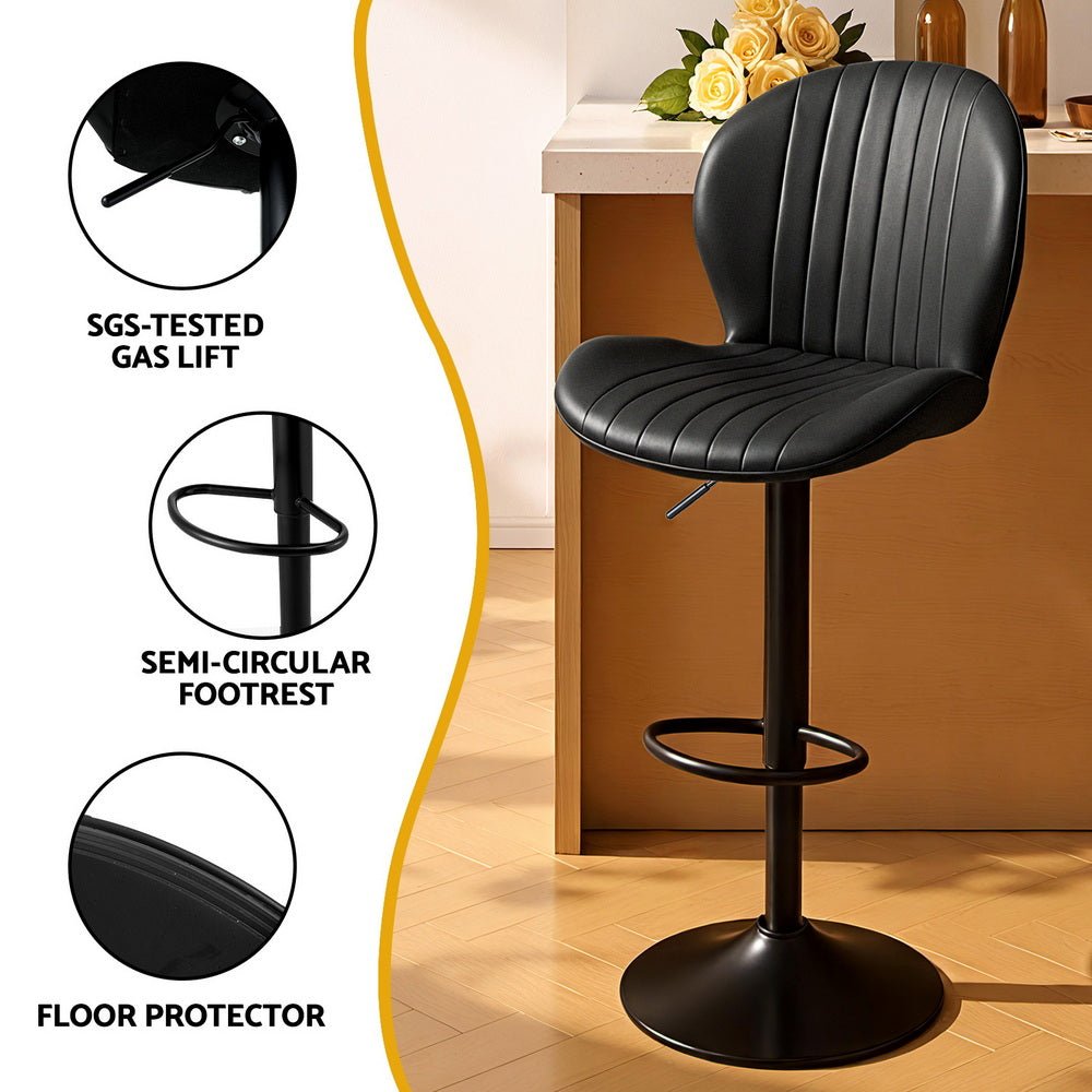 2x Bar Stools Kitchen Swivel Gas Lift Counter Chair Shell Leather Black - Furniture > Bar Stools & Chairs > Table & Bar Stools - Rivercity House & Home Co. (ABN 18 642 972 209) - Affordable Modern Furniture Australia