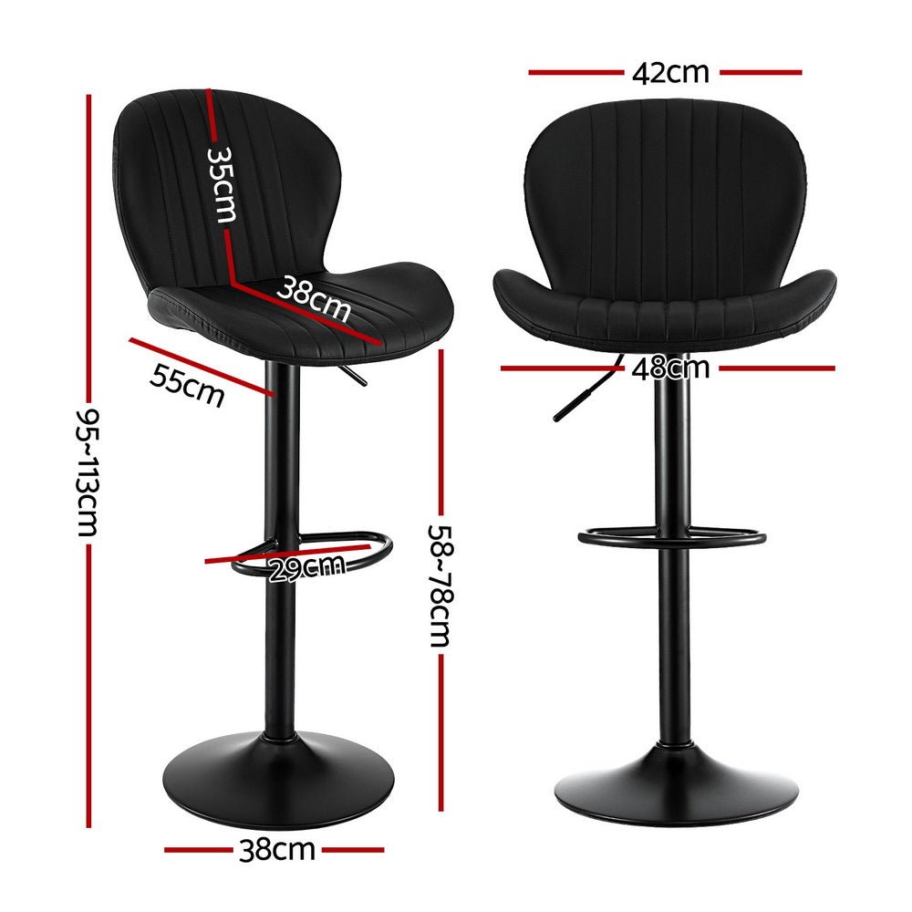 2x Bar Stools Kitchen Swivel Gas Lift Counter Chair Shell Leather Black - Furniture > Bar Stools & Chairs > Table & Bar Stools - Rivercity House & Home Co. (ABN 18 642 972 209) - Affordable Modern Furniture Australia