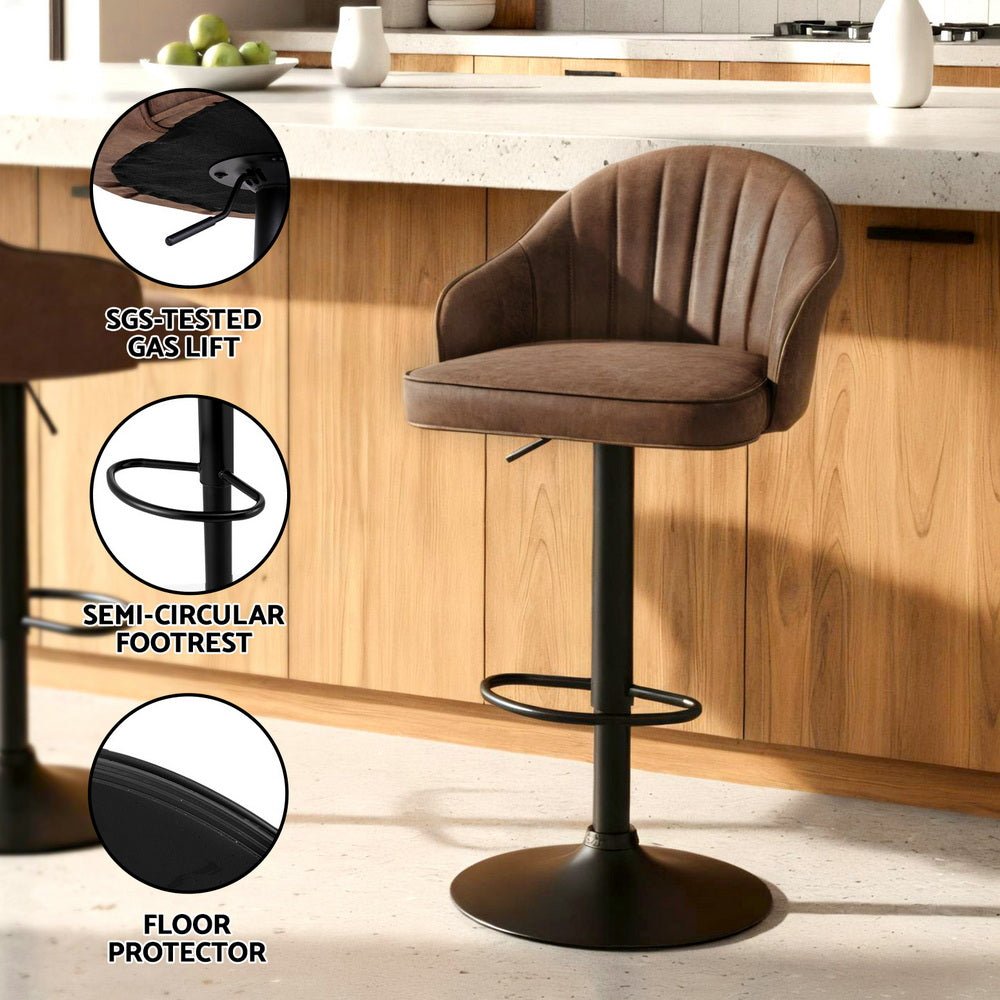 2x Bar Stools Kitchen Swivel Gas Lift Counter Chair Shell Leather Brown - Furniture > Bar Stools & Chairs > Table & Bar Stools - Rivercity House & Home Co. (ABN 18 642 972 209) - Affordable Modern Furniture Australia