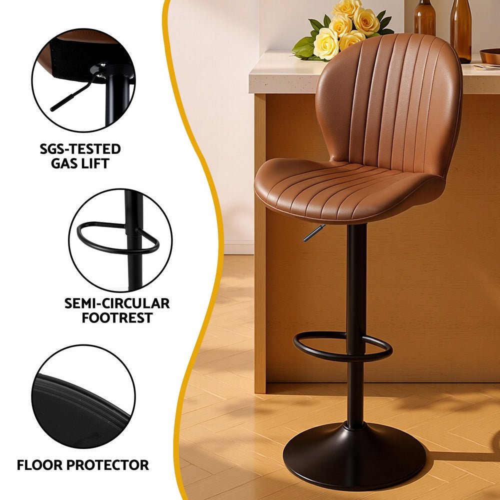 2x Bar Stools Kitchen Swivel Gas Lift Counter Chair Shell Leather Brown - Furniture > Bar Stools & Chairs > Table & Bar Stools - Rivercity House & Home Co. (ABN 18 642 972 209) - Affordable Modern Furniture Australia